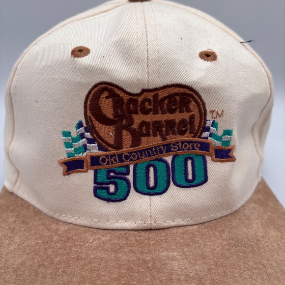 Vintage 90s Cracker Barrel 500 NASCAR Beige/Tan Collectible Racing Hat - Picture 2 of 13